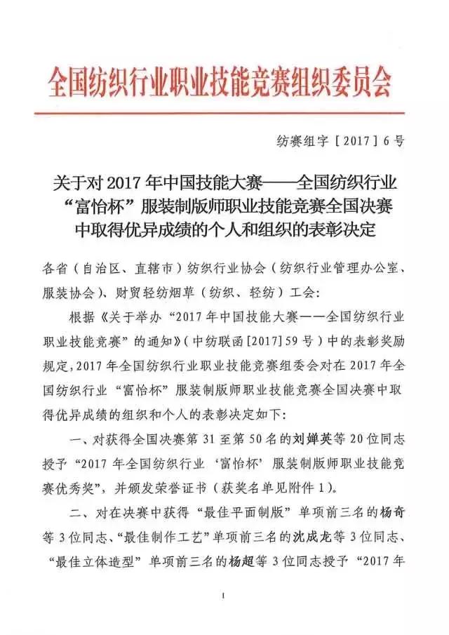 全國紡織行業(yè)“富怡杯”服裝制版師職業(yè)技能競賽獲獎名單揭曉！
