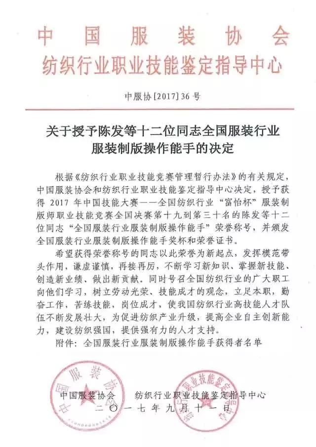 全國紡織行業(yè)“富怡杯”服裝制版師職業(yè)技能競賽獲獎名單揭曉！