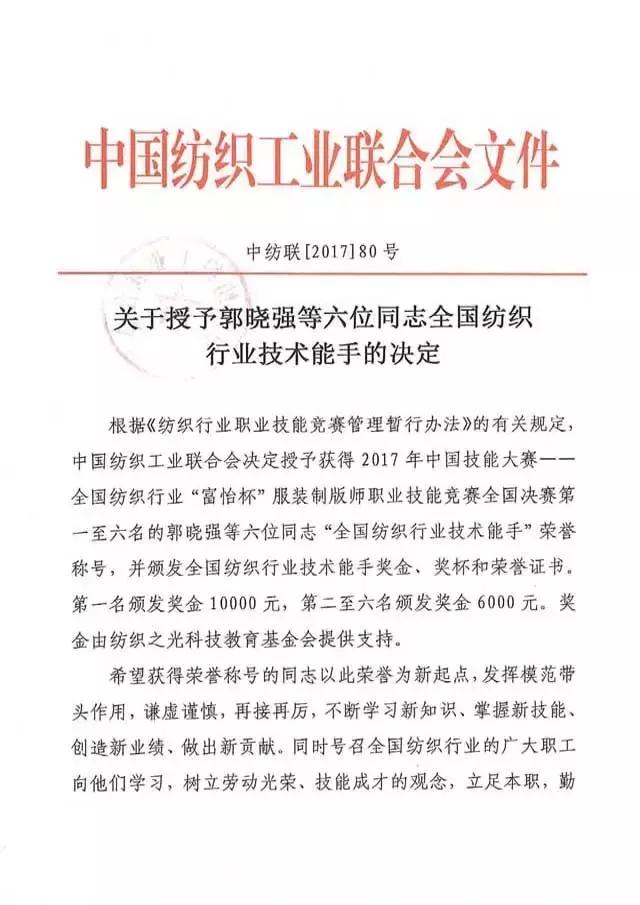 全國紡織行業(yè)“富怡杯”服裝制版師職業(yè)技能競賽獲獎名單揭曉！